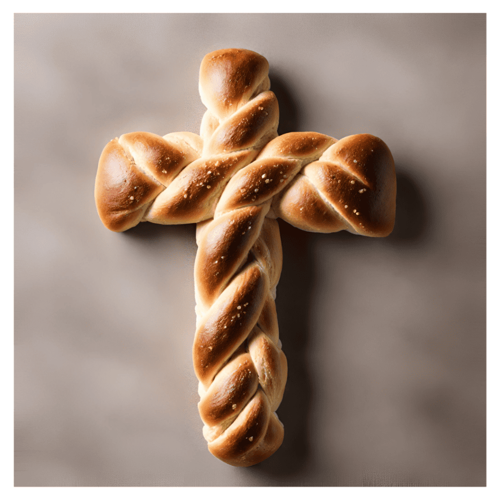 braided Italian bread in the shape of a cross for St. Joseph's Day
